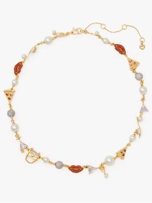 Kate Spade Gold-Tone Necklace With Red Crystal & Pearl Charms